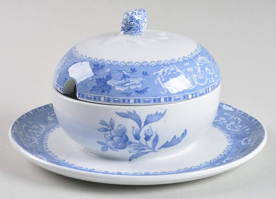 Camilla Blue (Earthenware, Scalloped) Jam/Jelly & Lid w/Attached Underplate by Spode-1