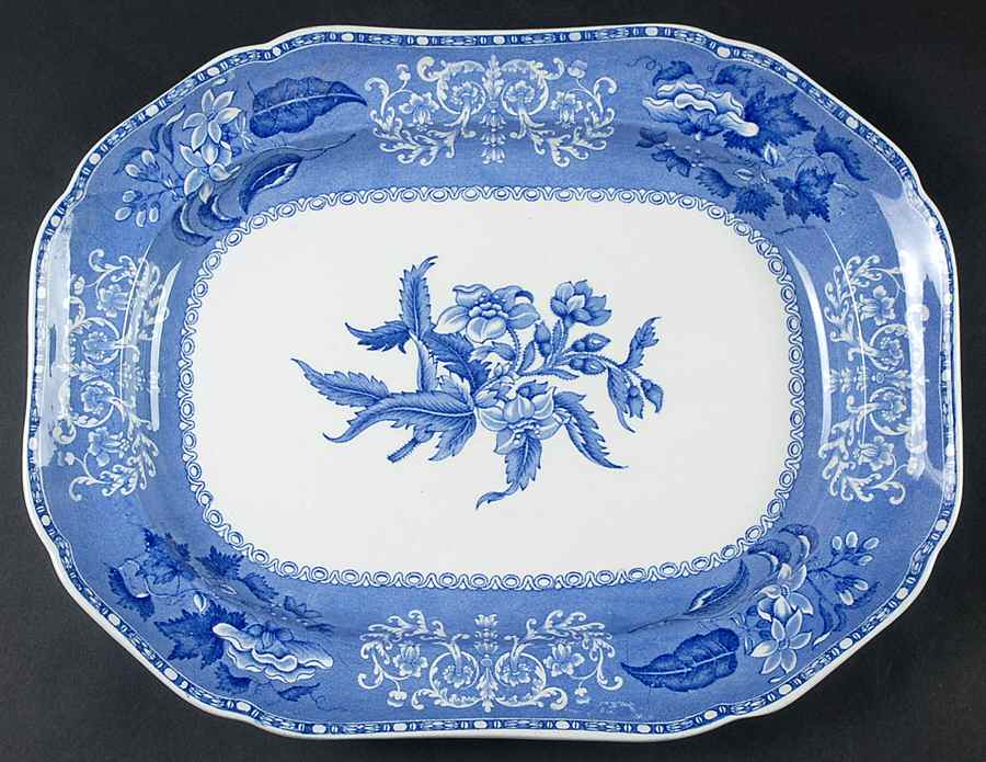 Camilla Blue (Earthenware, Scalloped) 14" Oval Serving Platter by Spode-1
