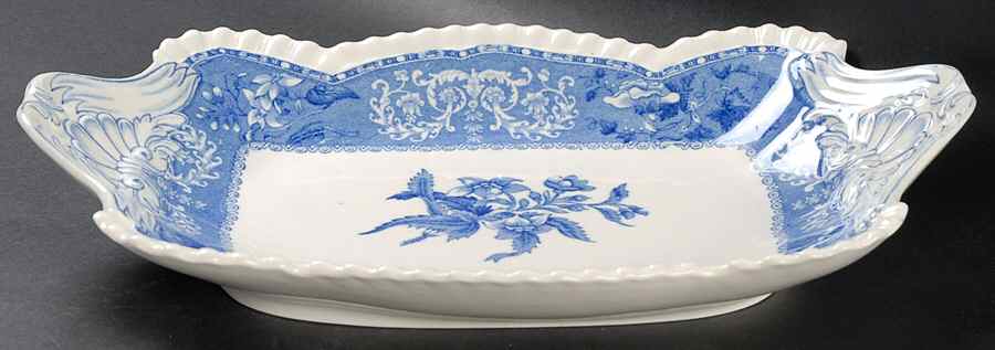 Camilla Blue (Earthenware, Scalloped) 11" Shallow Oval Bowl by Spode-1