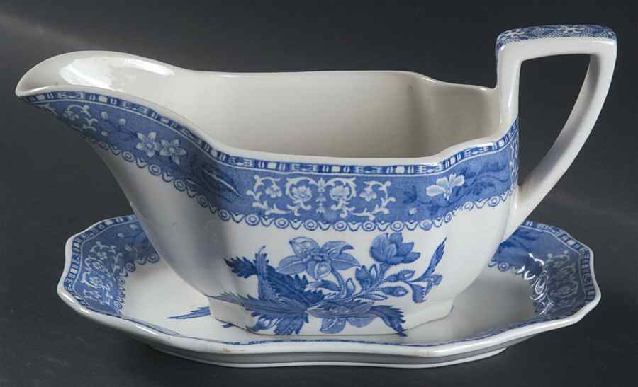 Camilla Blue (Earthenware, Scalloped) Gravy Boat & Underplate by Spode-1