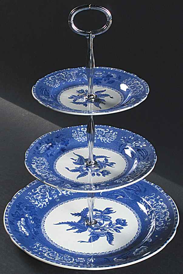 Camilla Blue (Earthenware, Scalloped) 13 7/8"-14 1/4" 3-Tiered Serving Tray(DP,SP,BB) HC by Spode-1