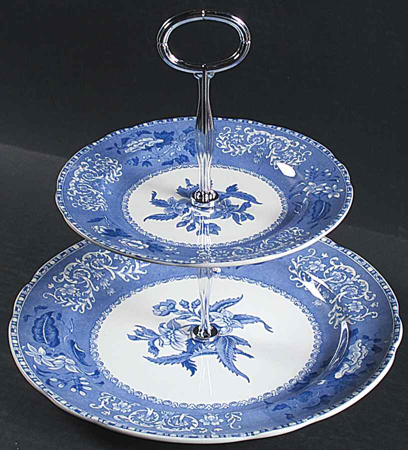 Camilla Blue (Earthenware, Scalloped) 6 5/8"-10"  2 Tiered Serving Tray (Dp, Sp) HC by Spode-1