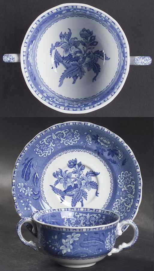 Camilla Blue (Earthenware, Scalloped) Footed Bouillon Cup & Saucer by Spode-1