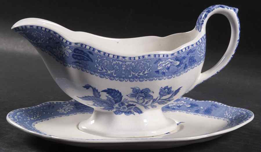 Camilla Blue (Earthenware, Scalloped) Gravy Boat & Underplate by Spode-1