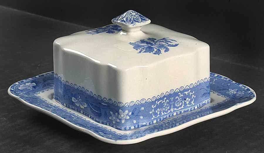 Camilla Blue (Earthenware, Scalloped) Square Covered Butter by Spode-1