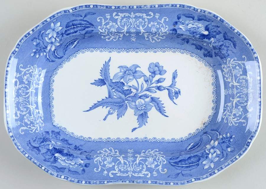 Camilla Blue (Earthenware, Scalloped) 10" Oval Serving Platter by Spode-1