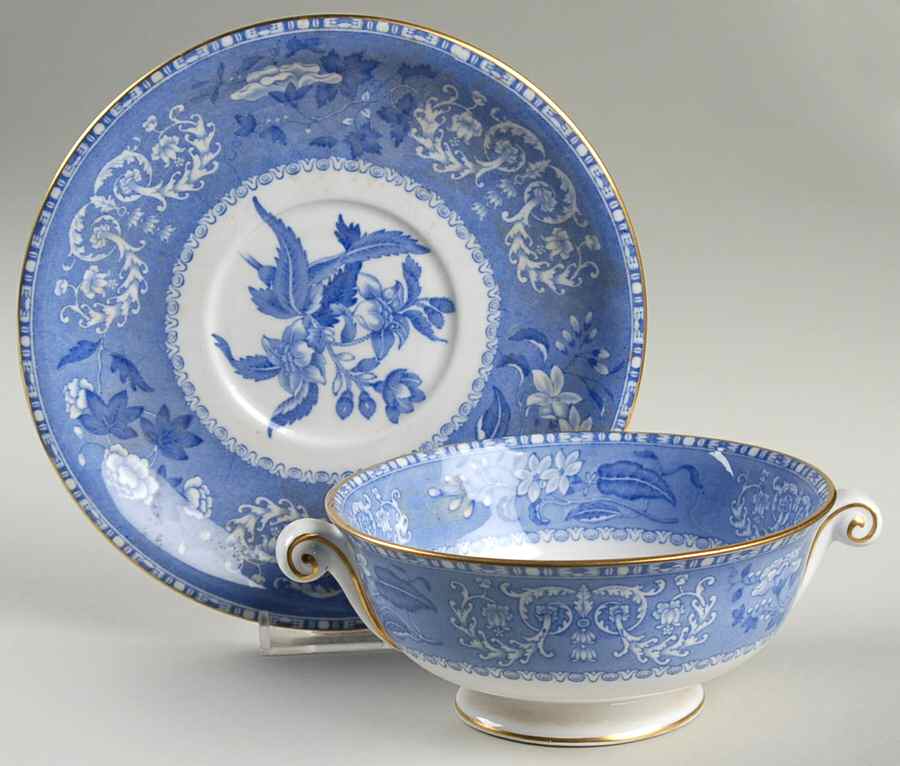 Camilla Blue (Bone, Smooth) Footed Cream Soup Bowl & Saucer Set by Spode-1