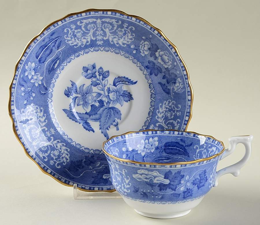 Camilla Blue (Bone, Scalloped) Footed Cup & Saucer Set by Spode-1