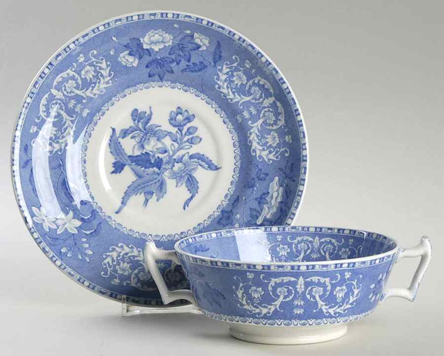 Camilla Blue (Smooth) Footed Cream Soup Bowl & Saucer Set by Spode-1