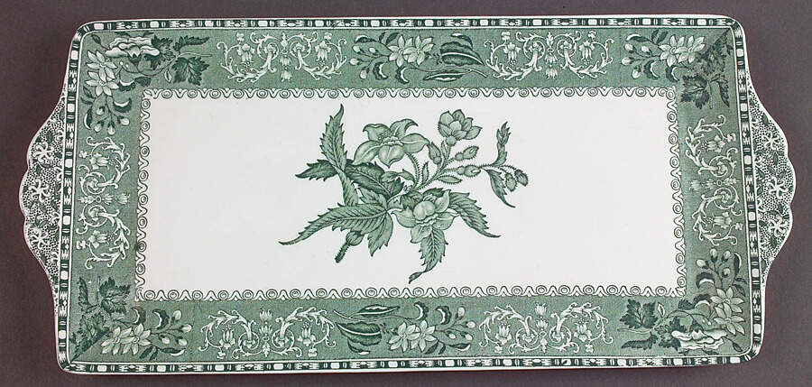 Green Camilla (Scallop, New Black Stamp) Large Sandwich Tray by Spode-1