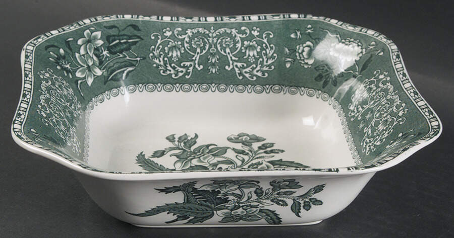 Green Camilla (Scallop, New Black Stamp) 8" Square Vegetable Bowl by Spode-1