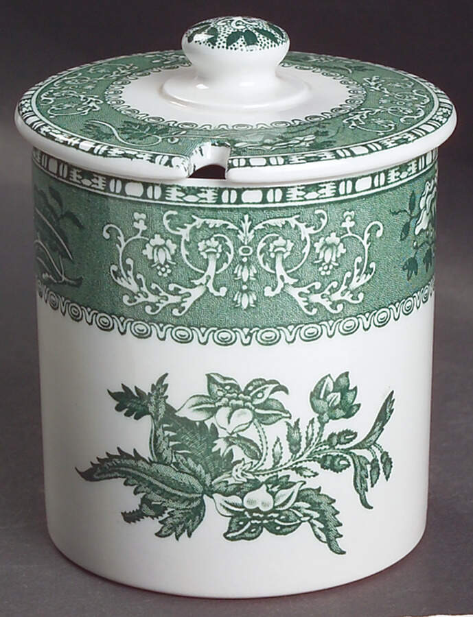 Green Camilla (Scallop, New Black Stamp) Jam/Jelly & Lid by Spode-1