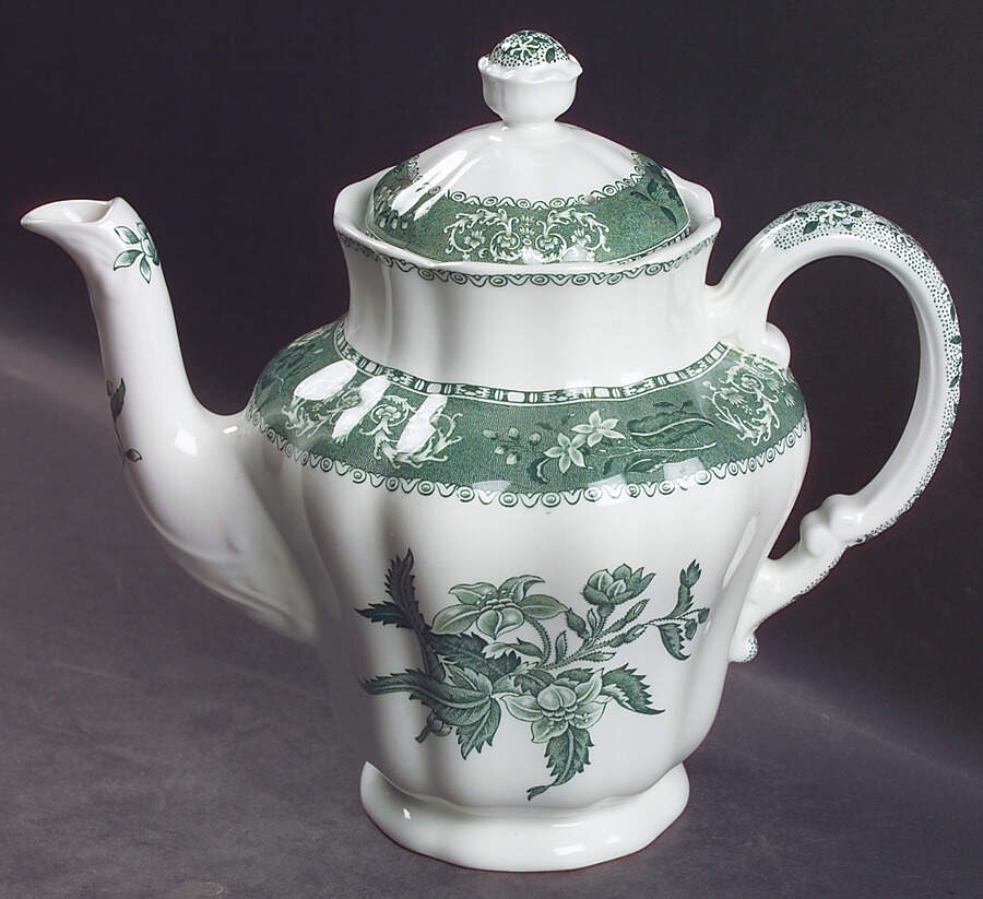 Green Camilla (Scallop, New Black Stamp) Coffee Pot & Lid by Spode-1