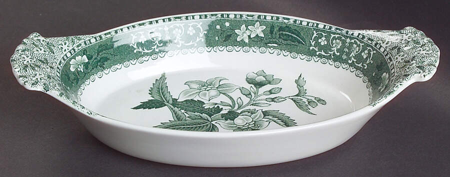 Green Camilla (Scallop, New Black Stamp) 8" Augratin by Spode-1