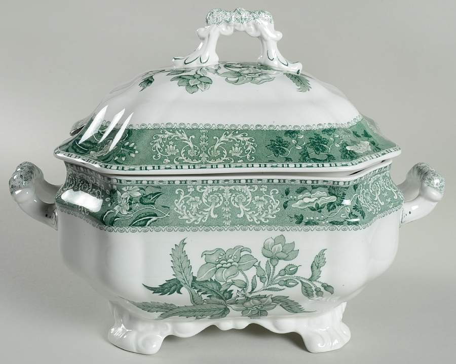Green Camilla (Scallop, New Black Stamp) Tureen &  Lid by Spode-1