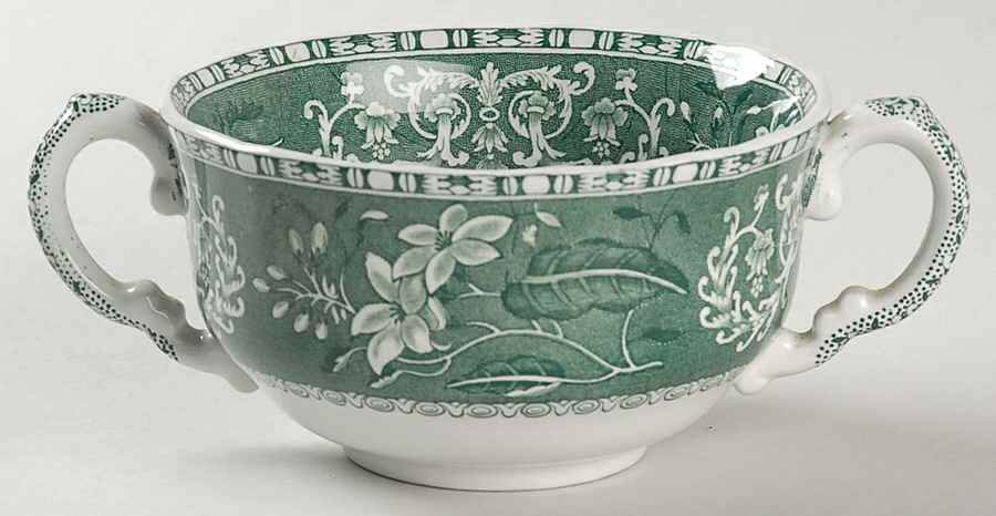 Green Camilla (Scallop, New Black Stamp) Flat Cream Soup Bowl by Spode-1