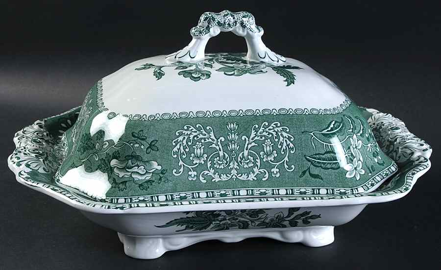 Green Camilla (Scallop, New Black Stamp) Rectangular Covered Vegetable by Spode-1