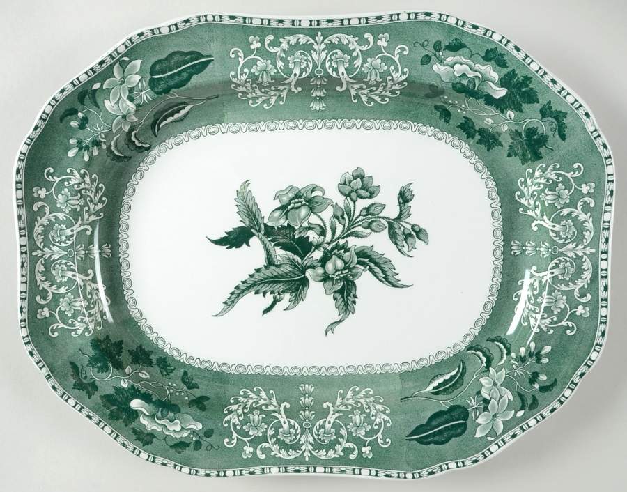 Green Camilla (Scallop, New Black Stamp) 16" Oval Serving Platter by Spode-1