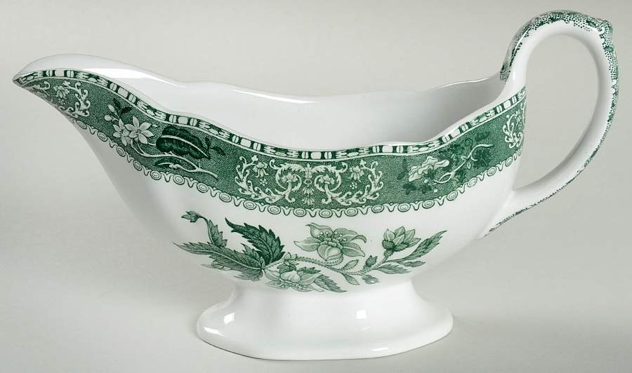 Green Camilla (Scallop, New Black Stamp) Gravy Boat by Spode-1