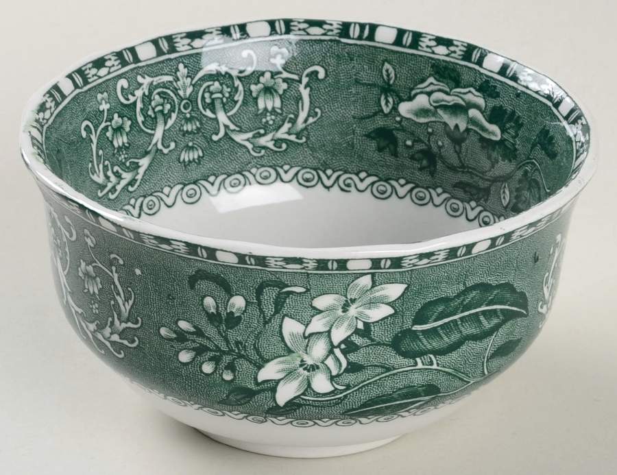 Green Camilla (Scallop, New Black Stamp) Open Sugar Bowl by Spode-1