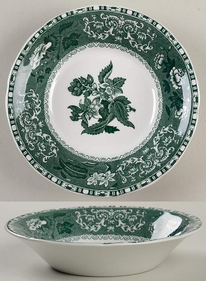 Green Camilla (Scallop, New Black Stamp) Fruit/Dessert (Sauce) Bowl by Spode-1