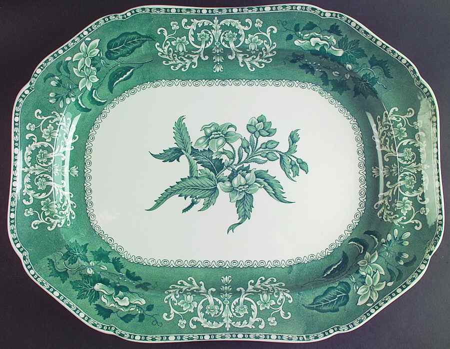 Camilla Light Green (Earthenware, Scallop) 16" Oval Serving Platter by Spode-1