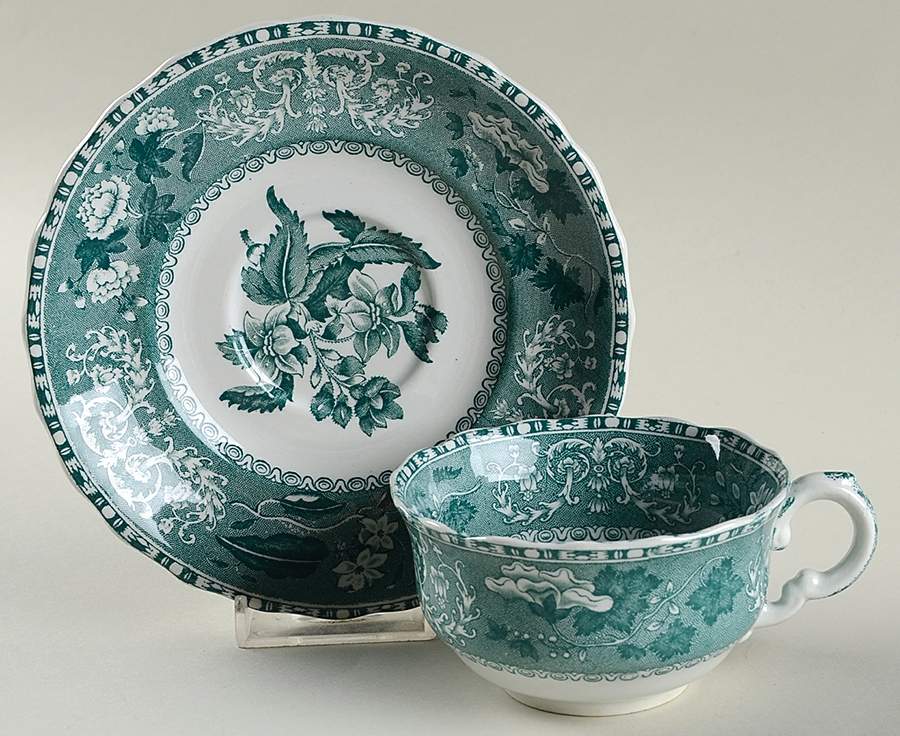 Camilla Light Green (Earthenware, Scallop) Flat Cup & Saucer Set by Spode-1
