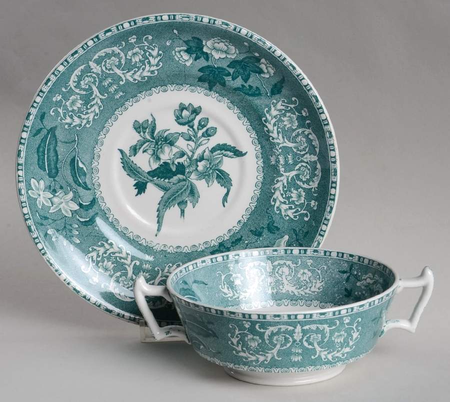 Camilla Light Green (Earthenware, Scallop) Flat Cream Soup Bowl & Saucer Set by Spode-1
