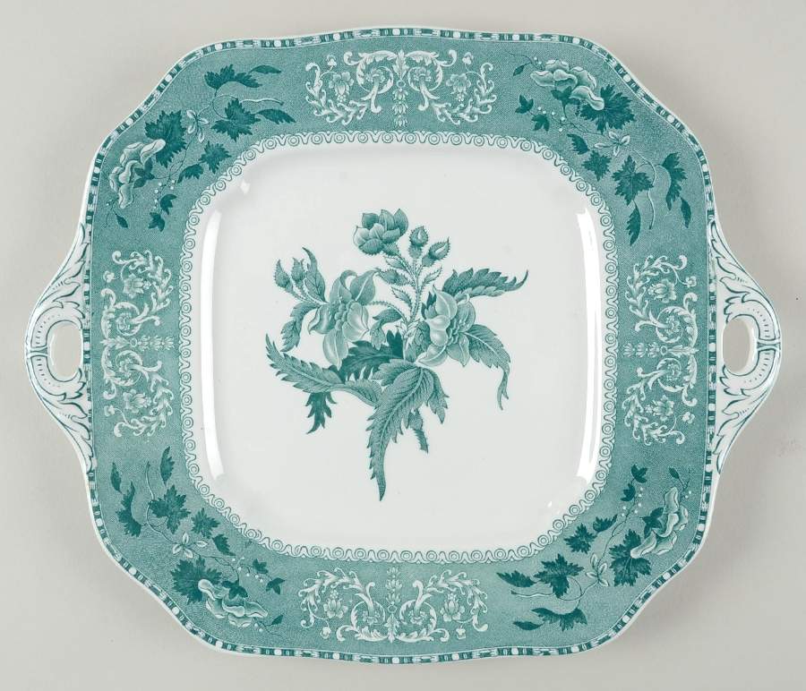Camilla Light Green (Earthenware, Scallop) Square Handled Cake Plate by Spode-1