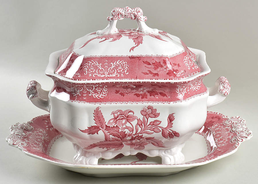 Camilla Red (Earthenware) Rectangular Tureen & Lid with Underplate by Spode-1