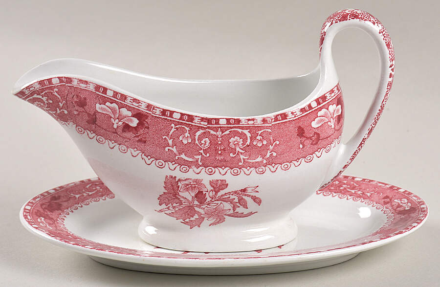 Camilla Red (Earthenware) Individual Gravy Boat & Plate by Spode-1