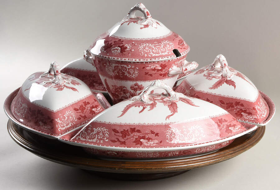 Camilla Red (Earthenware) 11 Pc Canterbury Set (Cvrd Sides, Center & Tray) by Spode-1