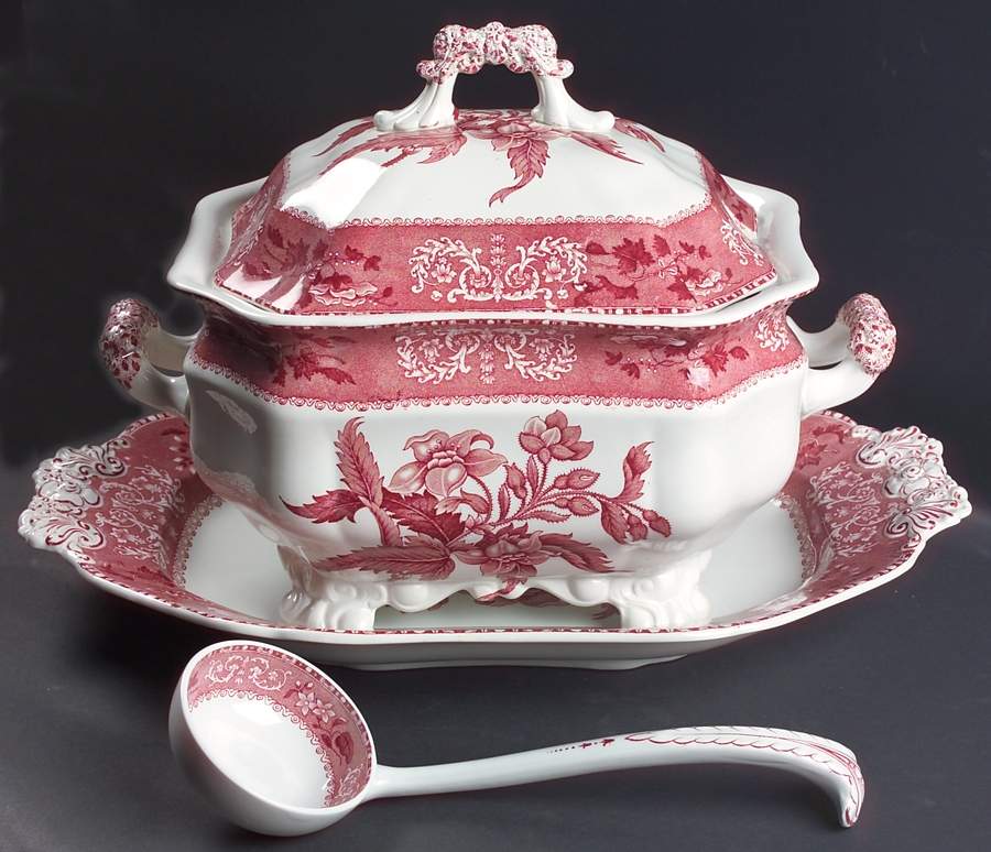 Camilla Red (Earthenware) Rectangular Tureen &  Lid with Ladle & Underplate by Spode-1