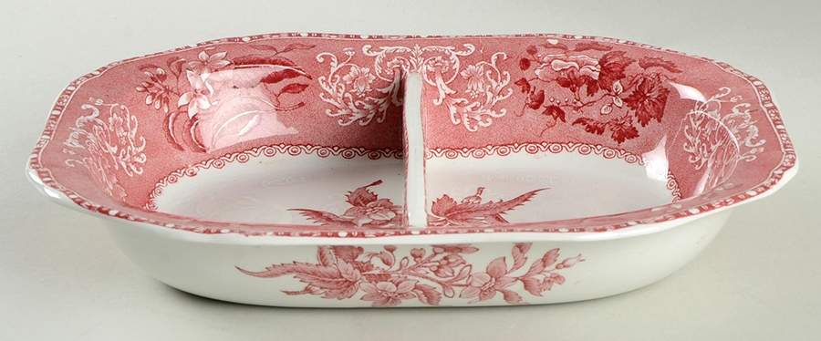 Camilla Red (Earthenware) 10" Oval Divided Vegetable Bowl by Spode-1