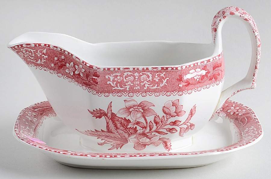 Camilla Red (Earthenware) Gravy Boat with Attached Underplate by Spode-1