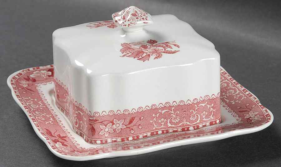 Camilla Red (Earthenware) Square Covered Butter by Spode-1