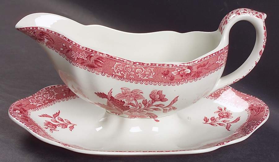 Camilla Red (Earthenware) Gravy Boat with Attached Underplate by Spode-1