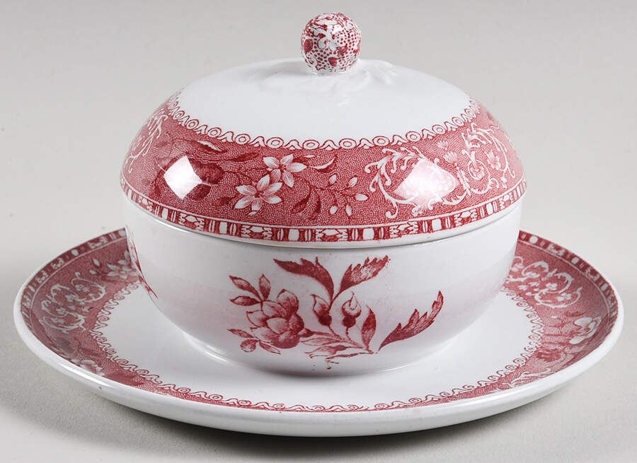 Camilla Red (Earthenware, Smooth) Mayonnaise with Attached Underplate & Lid by Spode-1