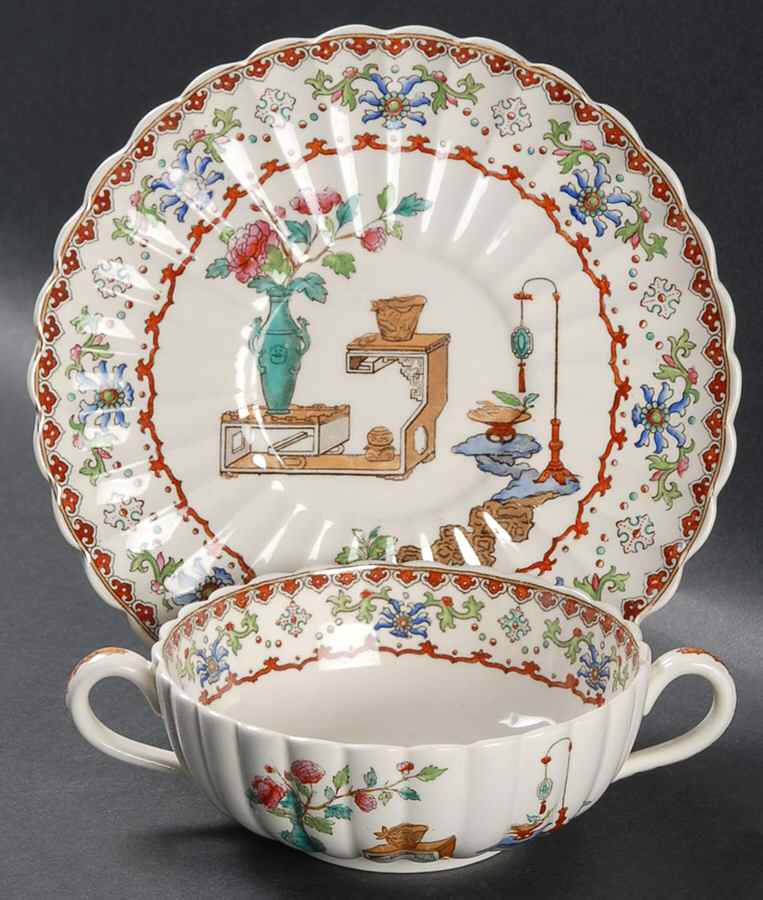 Canton (Fluted) Flat Cream Soup Bowl & Saucer Set by Spode-1
