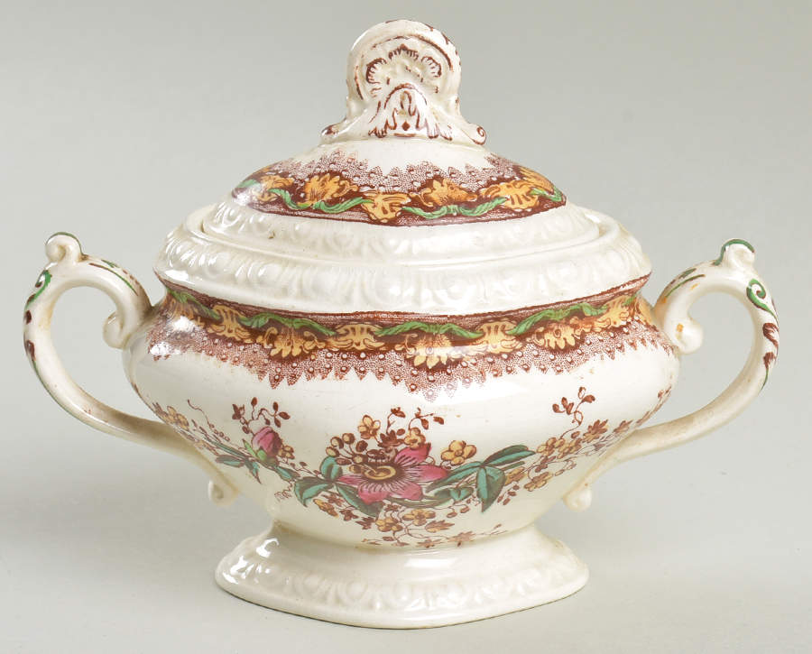 Chatsworth Brown Multicolor Sugar Bowl & Lid by Spode-1