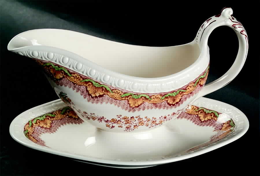 Chatsworth Brown Multicolor Gravy Boat with Attached Underplate by Spode-1