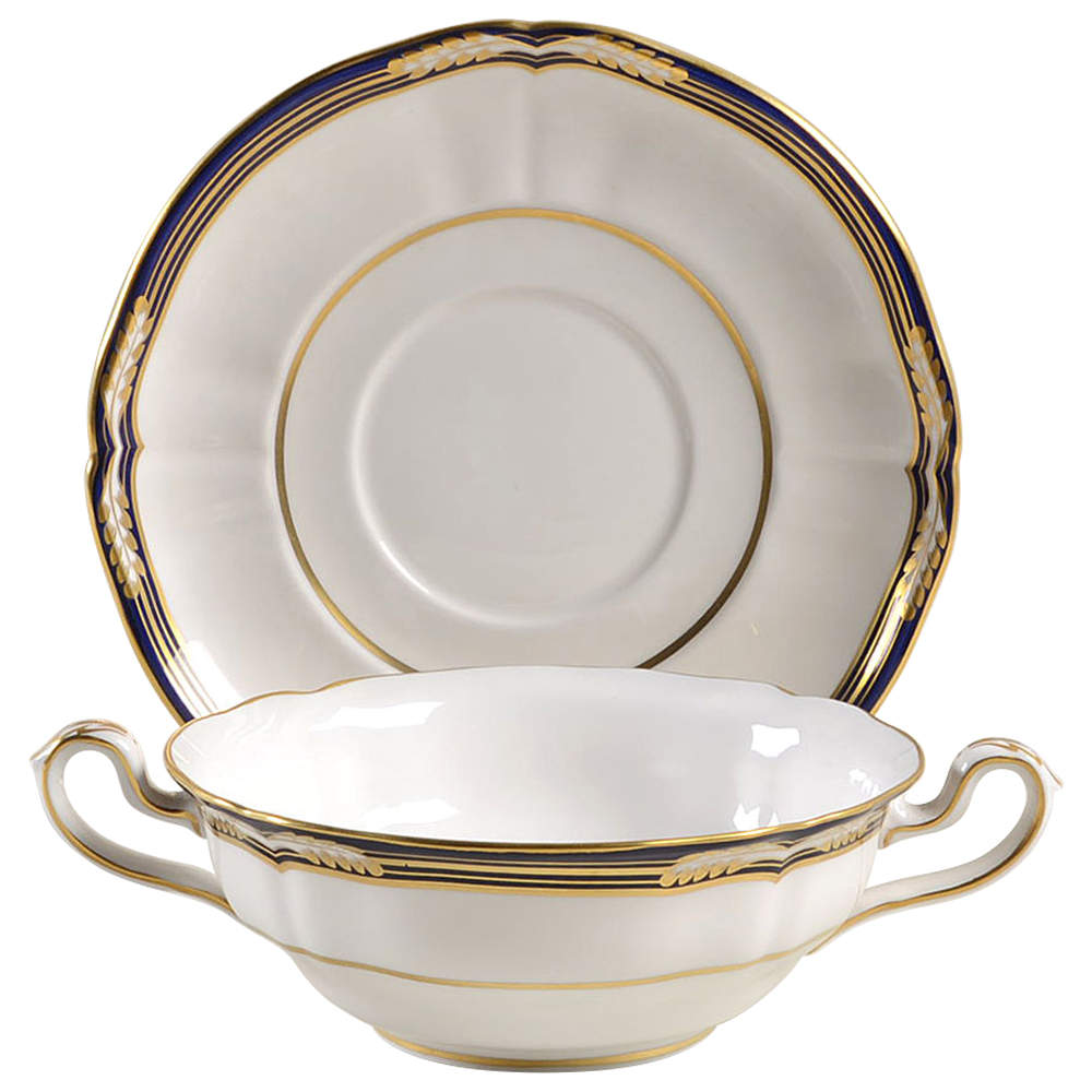 Chancellor Cobalt Blue Footed Cream Soup Bowl & Saucer Set by Spode-1