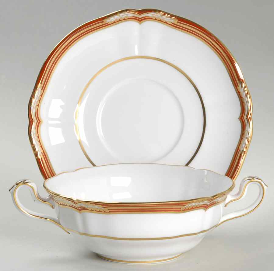 Chancellor Orange Flat Cream Soup Bowl & Saucer Set by Spode-1