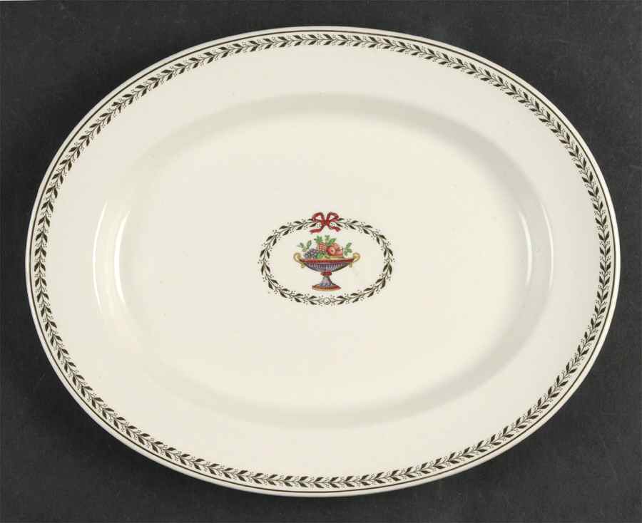 Chaplet (Black Trim) 10" Oval Serving Platter by Spode-1