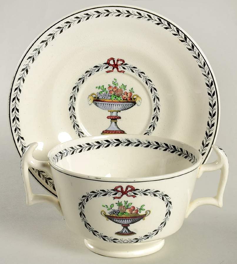 Chaplet (Black Trim) Footed Bouillon Cup & Saucer by Spode-1