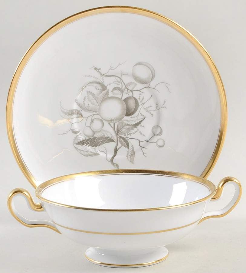 Chatham (Gold Trim) Footed Cream Soup Bowl & Saucer Set by Spode-1