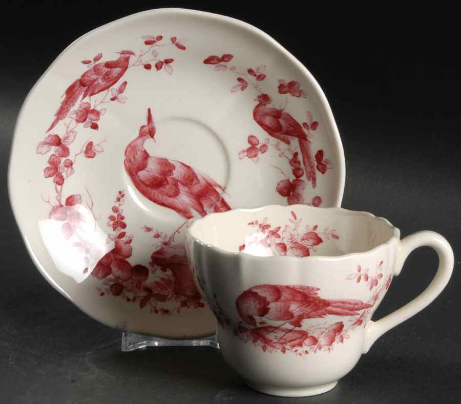 Chelsea Bird Red Flat Cup & Saucer Set by Spode-1