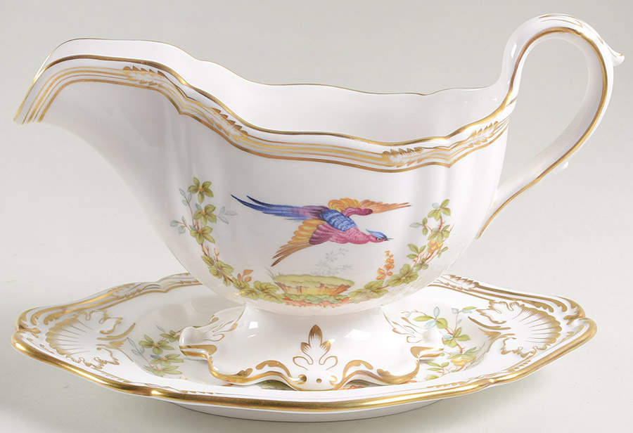 Chelsea Bird (No Raised Gold Dots) Gravy Boat & Underplate/Relish by Spode-1