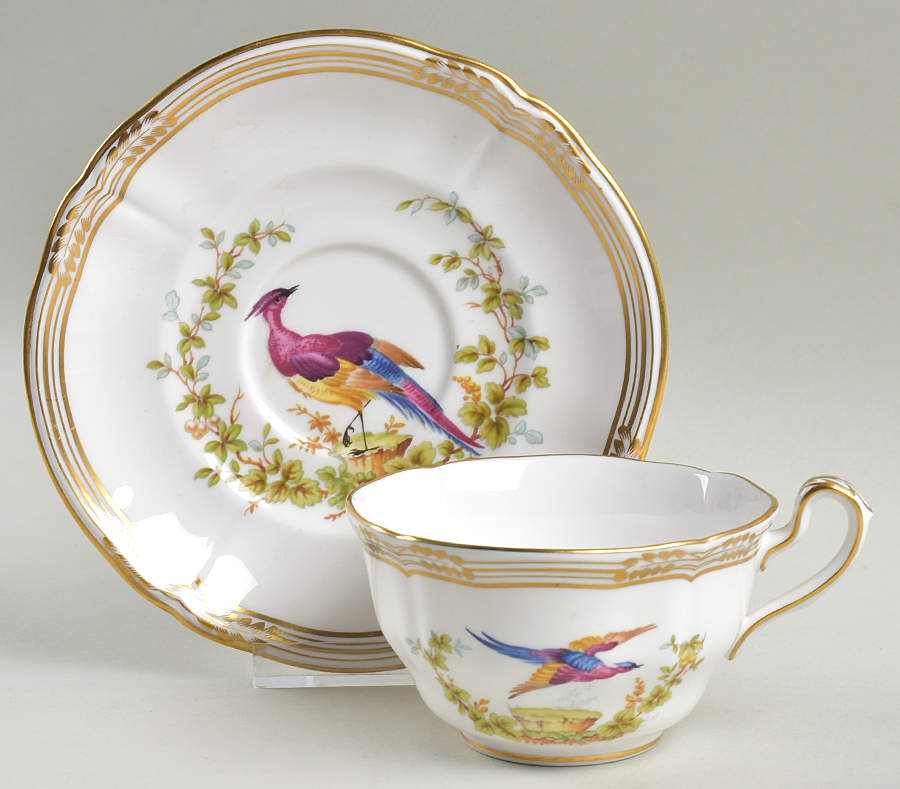 Chelsea Bird (No Raised Gold Dots) Flat Cup & Saucer Set by Spode-1