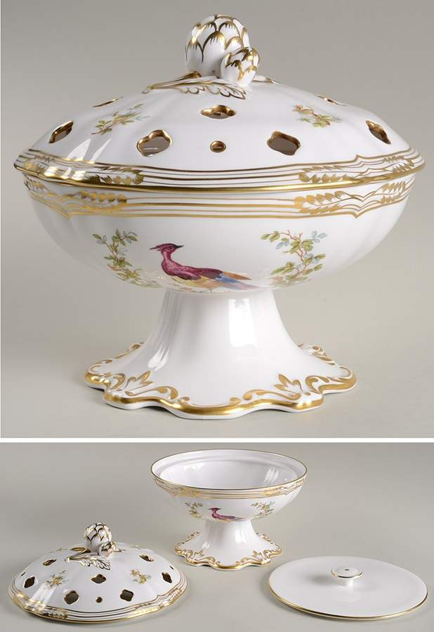 Chelsea Bird (No Raised Gold Dots) Large Footed Potpourri with a Pierced & Solid Lid by Spode-1